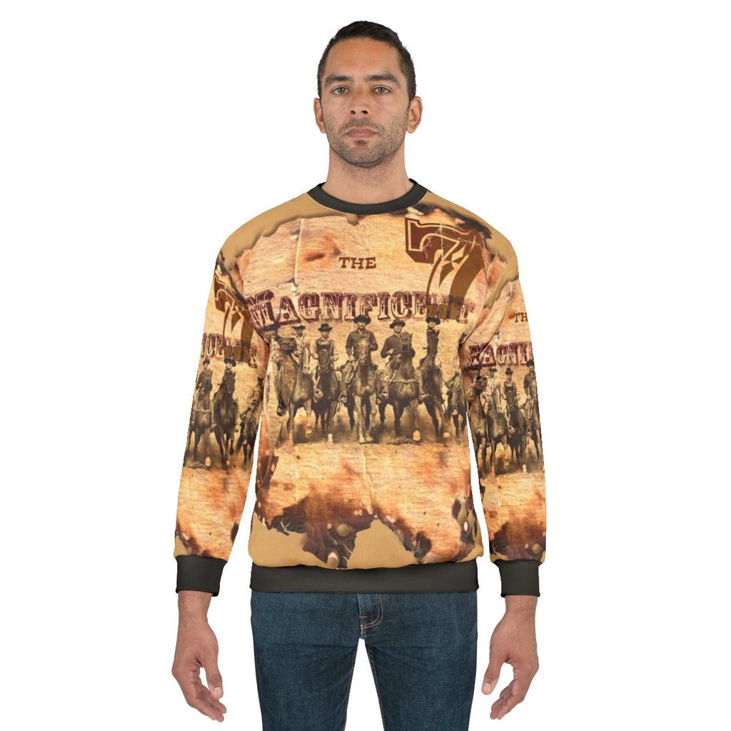 Vintage western tribute sweatshirt with cowboy, movie and retro elements