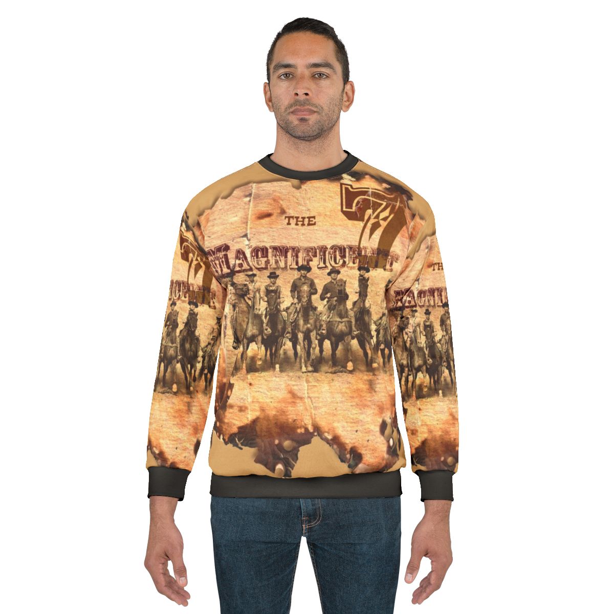 Vintage western tribute sweatshirt with cowboy, movie and retro elements