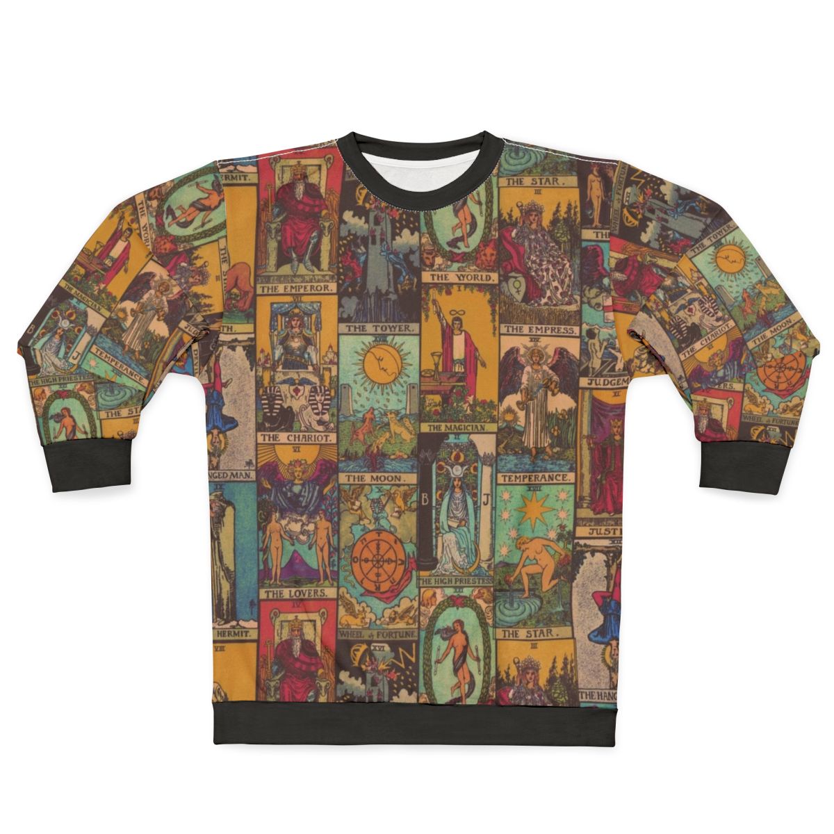 Vintage tarot patchwork sweatshirt with major arcana imagery
