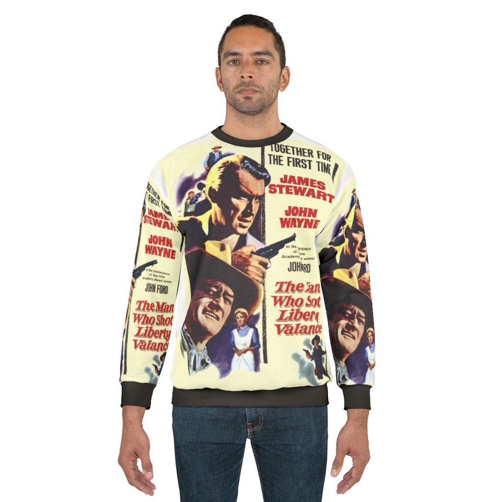 The Man Who Shot Liberty Valance Sweatshirt featuring John Ford, John Wayne, and James Stewart