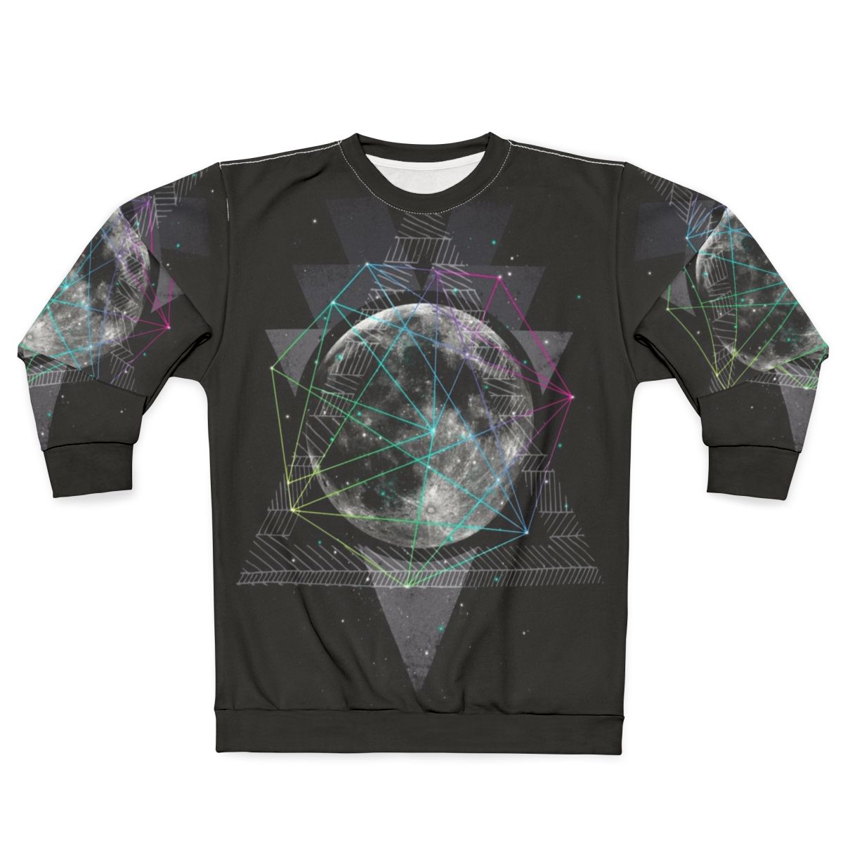 Celestial Moon Sweatshirt with Geometric Space Design