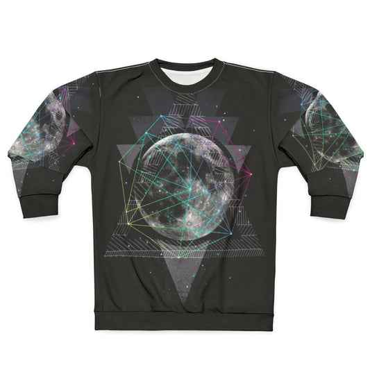 Celestial Moon Sweatshirt with Geometric Space Design