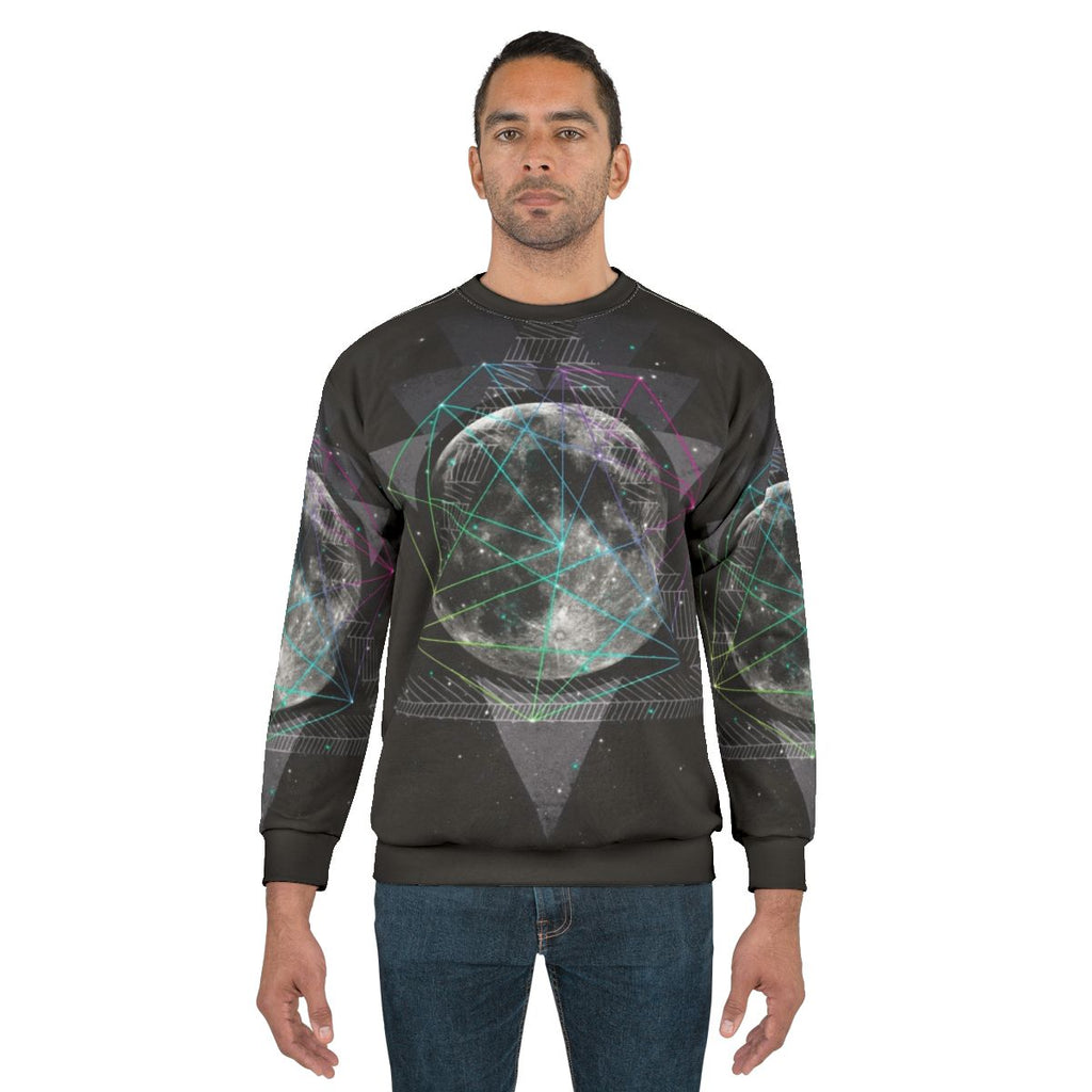 Celestial Moon Sweatshirt with Geometric Space Design