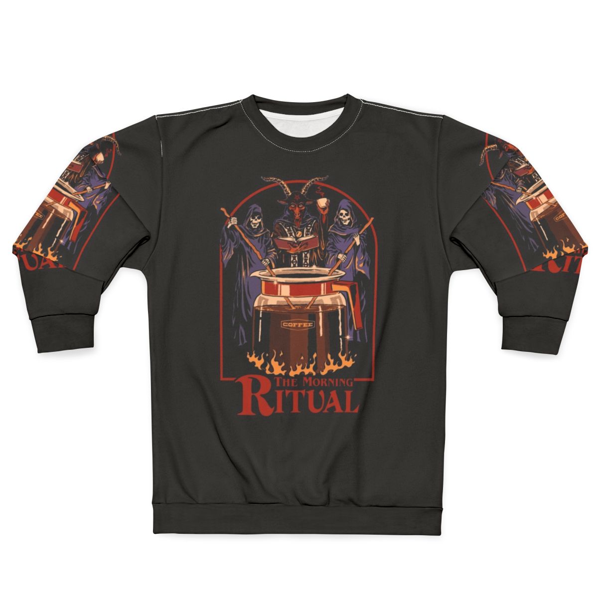 Retro "Morning Ritual" sweatshirt featuring gothic, caffeine-inspired design