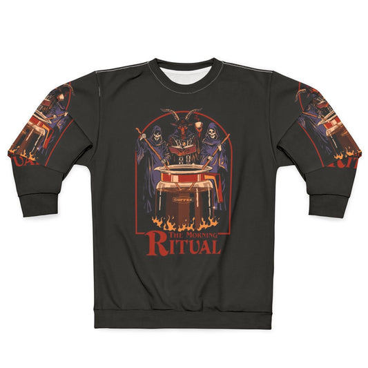 Retro "Morning Ritual" sweatshirt featuring gothic, caffeine-inspired design