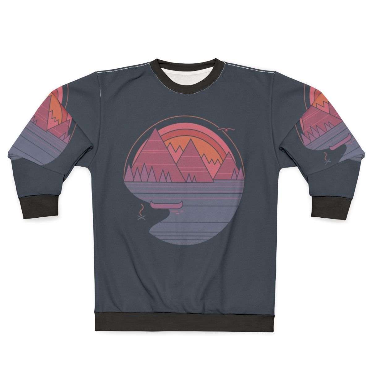 The Mountains Are Calling Sweatshirt featuring a minimalist mountain landscape design