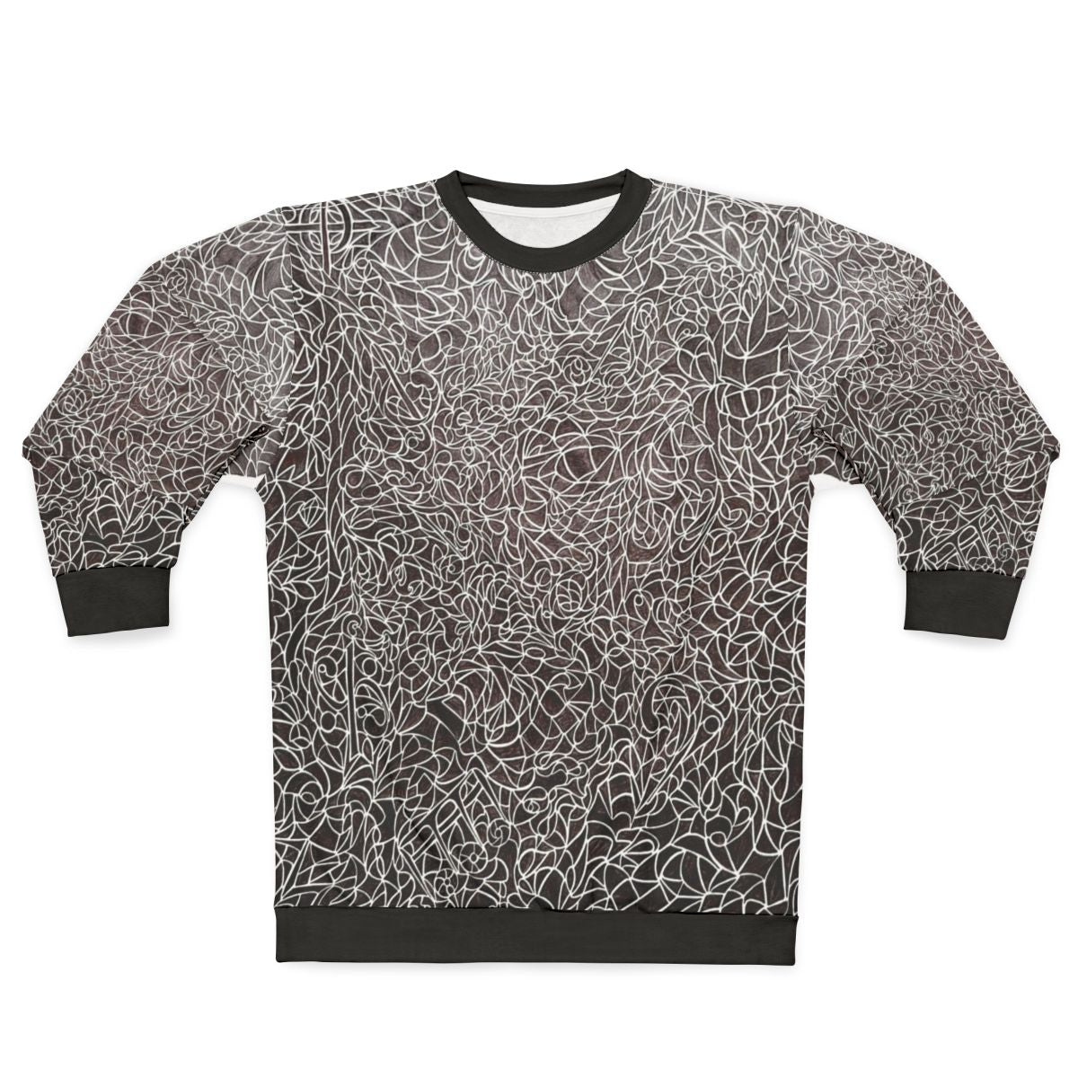 The Music Maze Sweatshirt featuring a black and white pattern with treble clefs, bass clefs, and musical notes