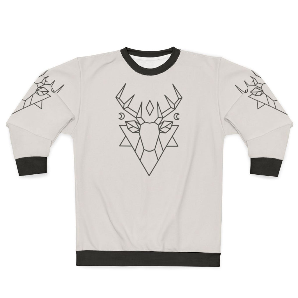 Mystic deer graphic sweatshirt with forest, moon, and stars design
