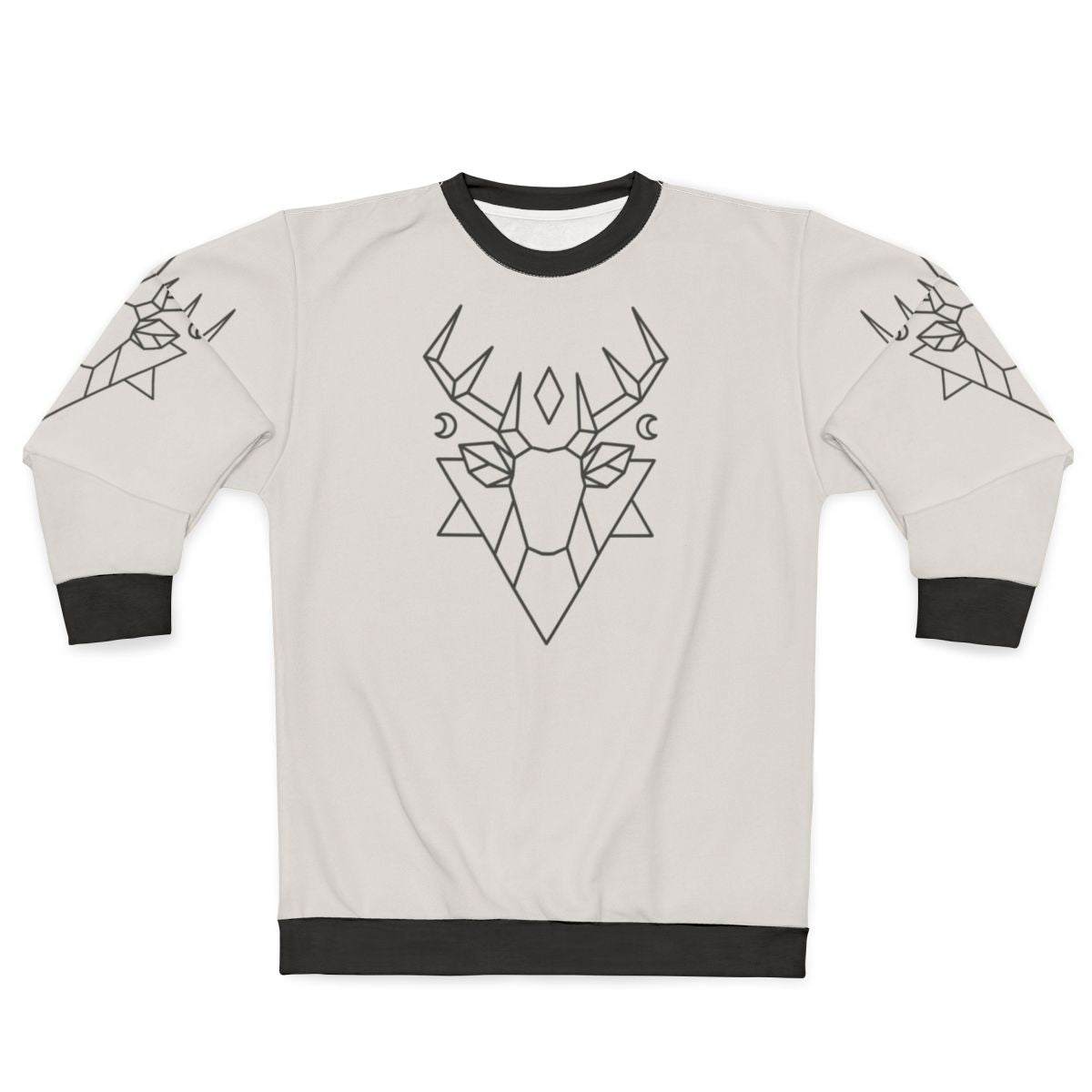 Mystic deer graphic sweatshirt with forest, moon, and stars design