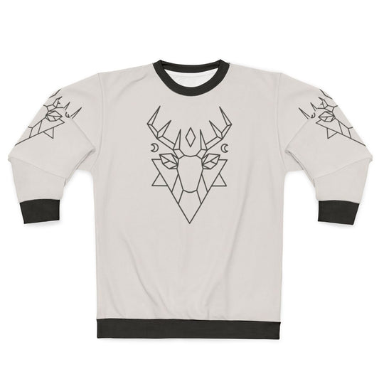 Mystic deer graphic sweatshirt with forest, moon, and stars design