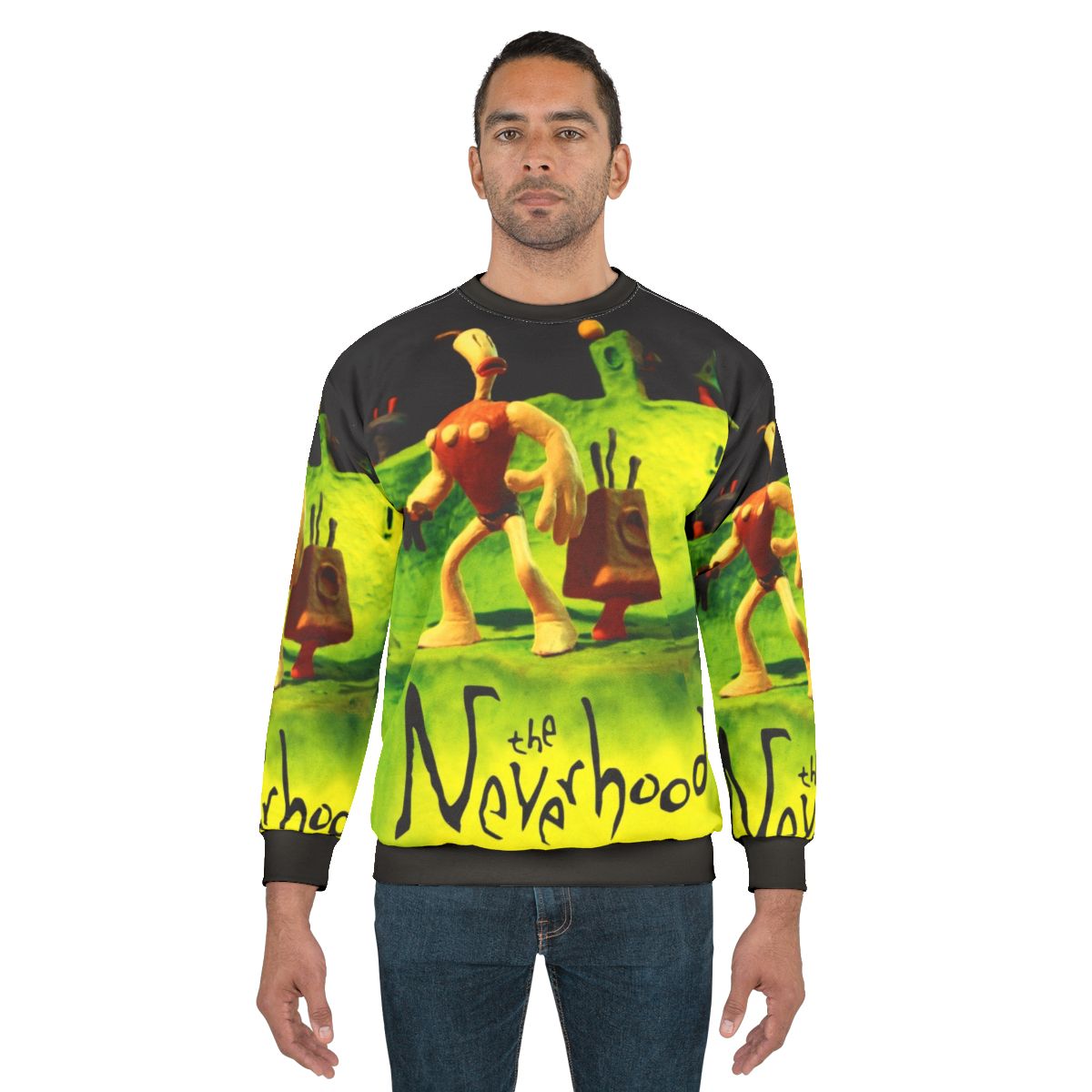 The Neverhood High Contrast Sweatshirt featuring retro gaming design