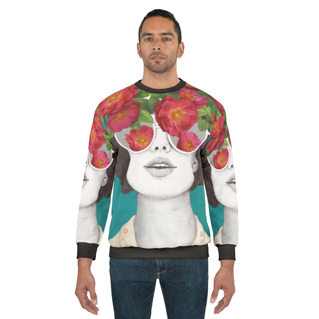 Watercolor floral 'The Optimist' rose tinted glasses sweatshirt