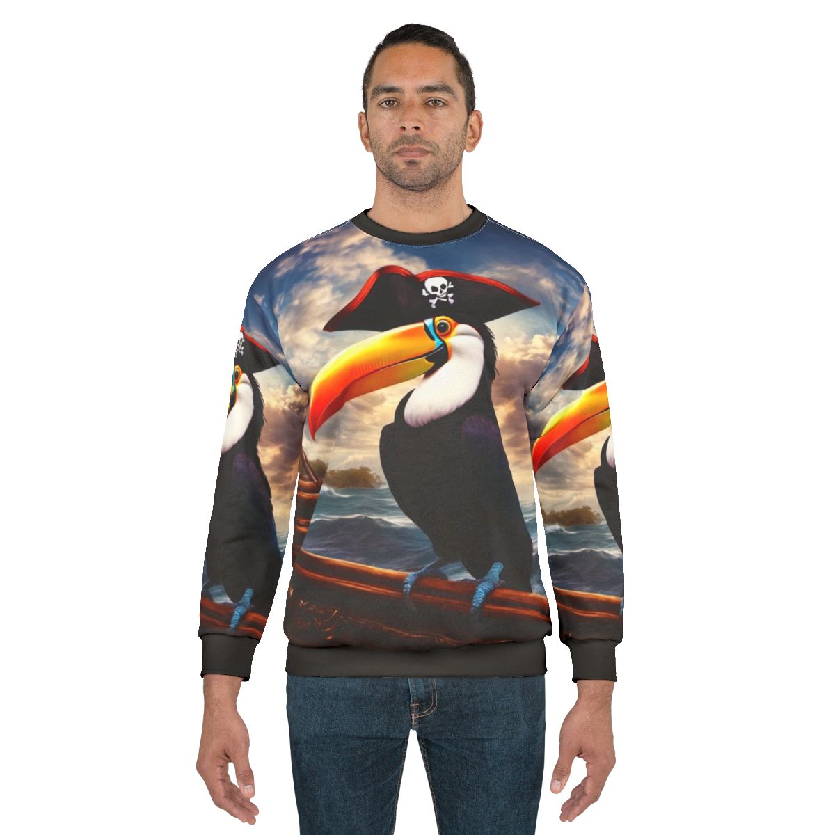 Pirate Toucan Sweatshirt with Digital Artwork