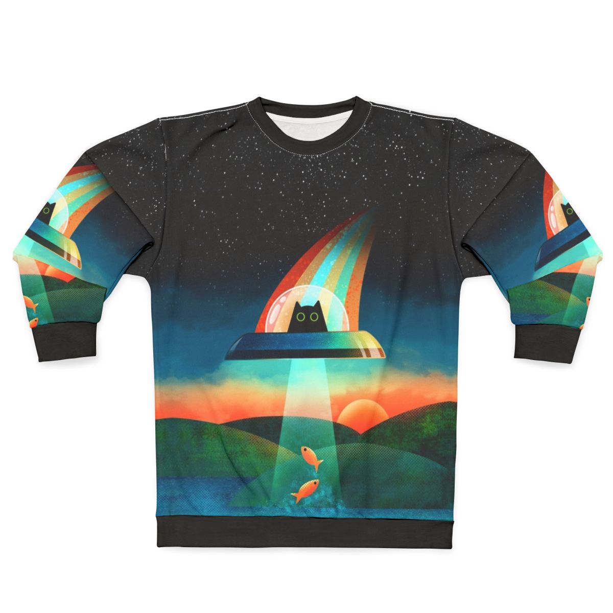 Vibrant alien cat sweatshirt design