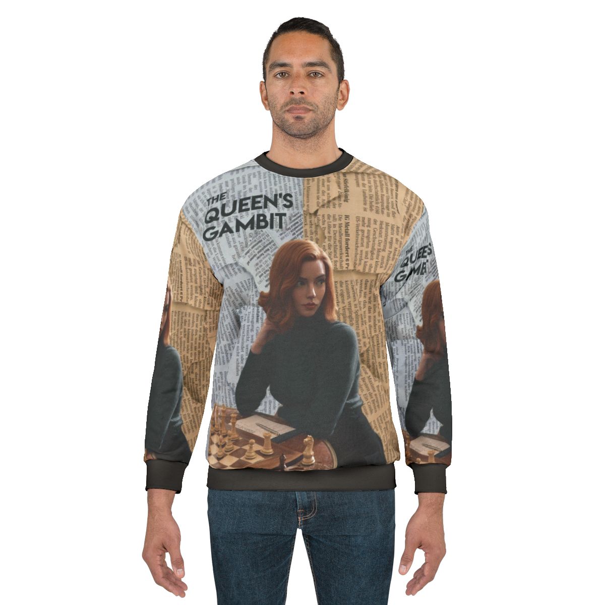"The Queen's Gambit" Sweatshirt featuring the chess board and character Beth Harmon