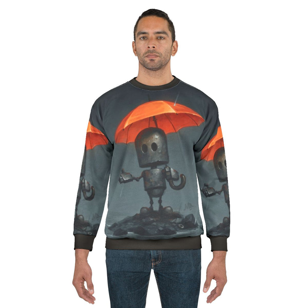 Rainy season sweatshirt featuring a cute robot design