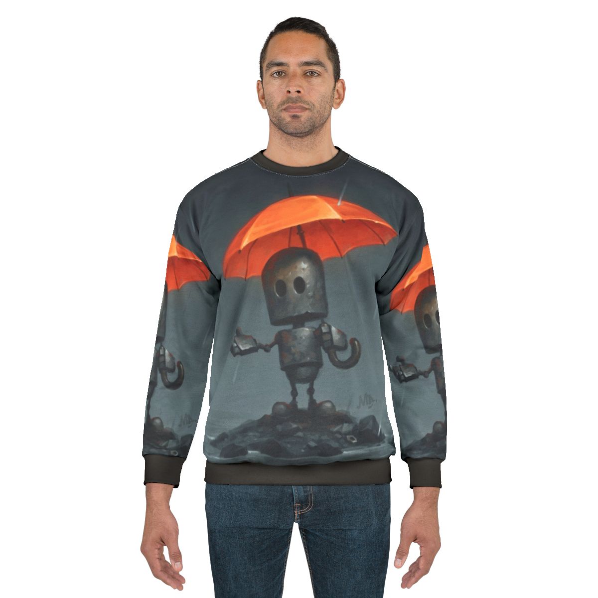 Rainy season sweatshirt featuring a cute robot design