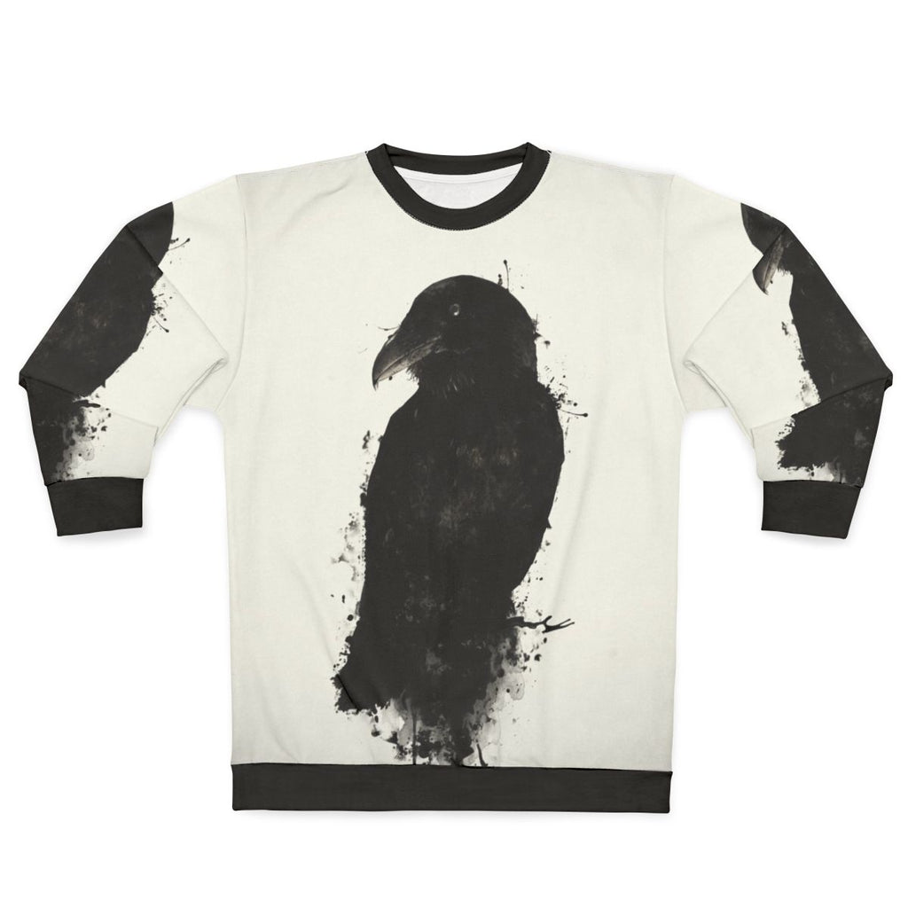 Raven sweatshirt with photomanipulated ink and spatter design