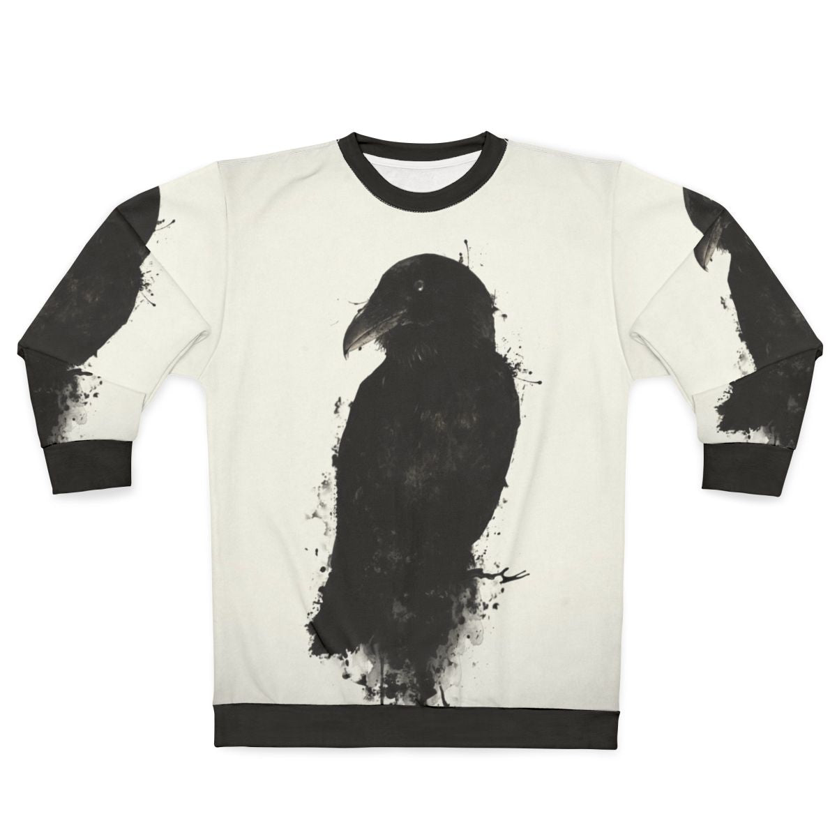 Raven sweatshirt with photomanipulated ink and spatter design