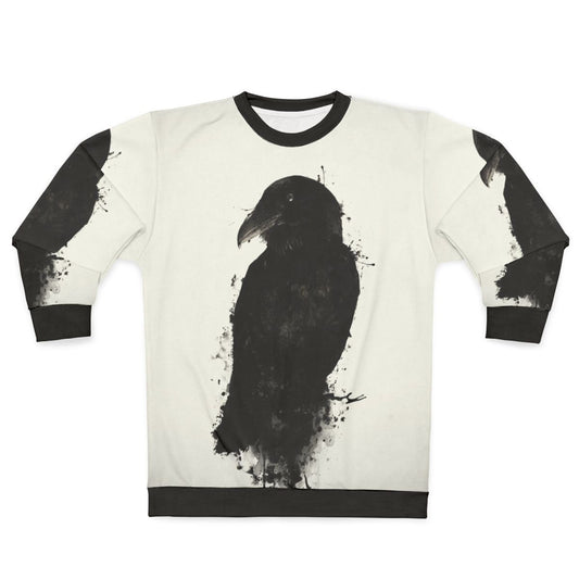 Raven sweatshirt with photomanipulated ink and spatter design