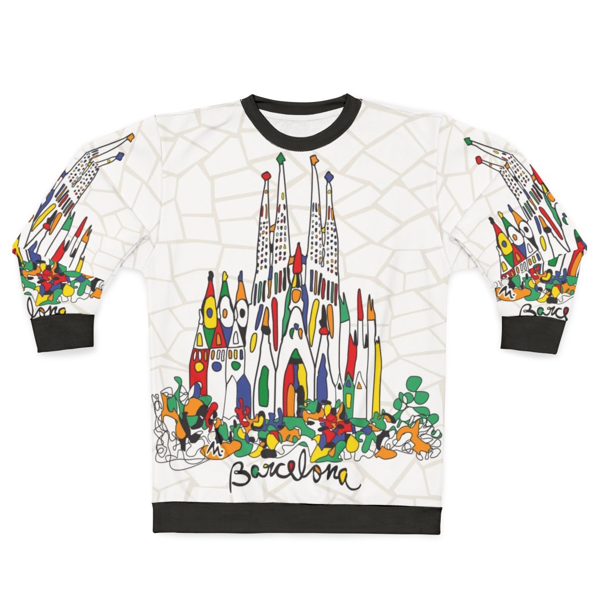 Sweatshirt featuring the iconic Sagrada Familia in Barcelona, Spain designed by Antoni Gaudi