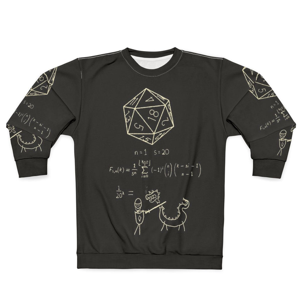20 sided dice sweatshirt with science of dice design