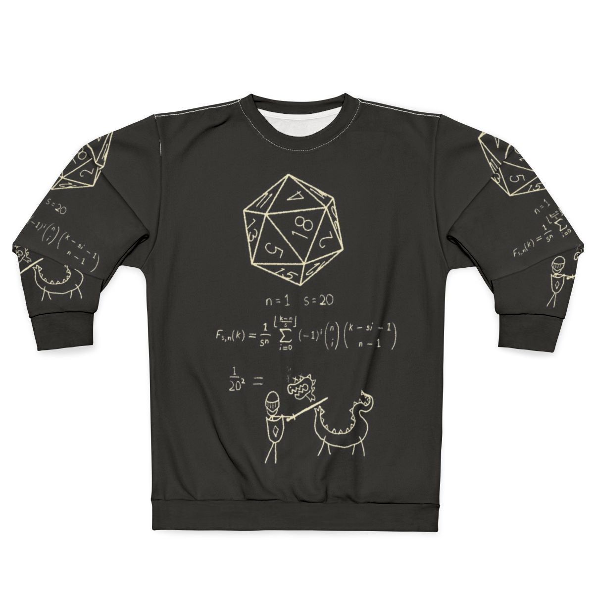 20 sided dice sweatshirt with science of dice design