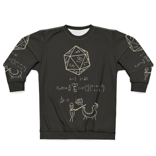20 sided dice sweatshirt with science of dice design