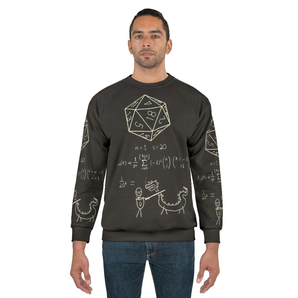 20 sided dice sweatshirt with science of dice design