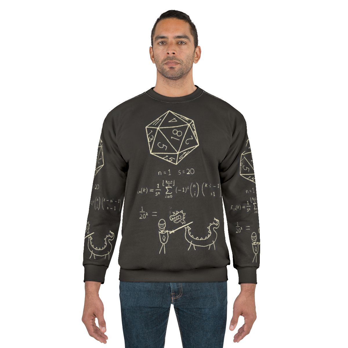 20 sided dice sweatshirt with science of dice design