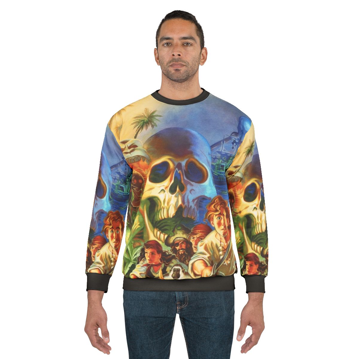 Retro gaming sweatshirt featuring a high contrast design from the classic game The Secret of Monkey Island