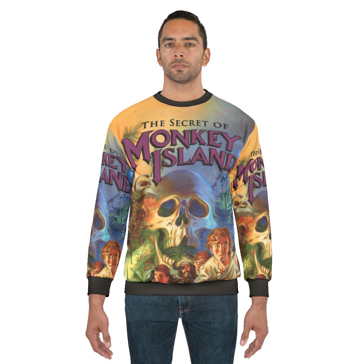 Retro Monkey Island Sweatshirt featuring Guybrush Threepwood and the iconic Three-Headed Monkey