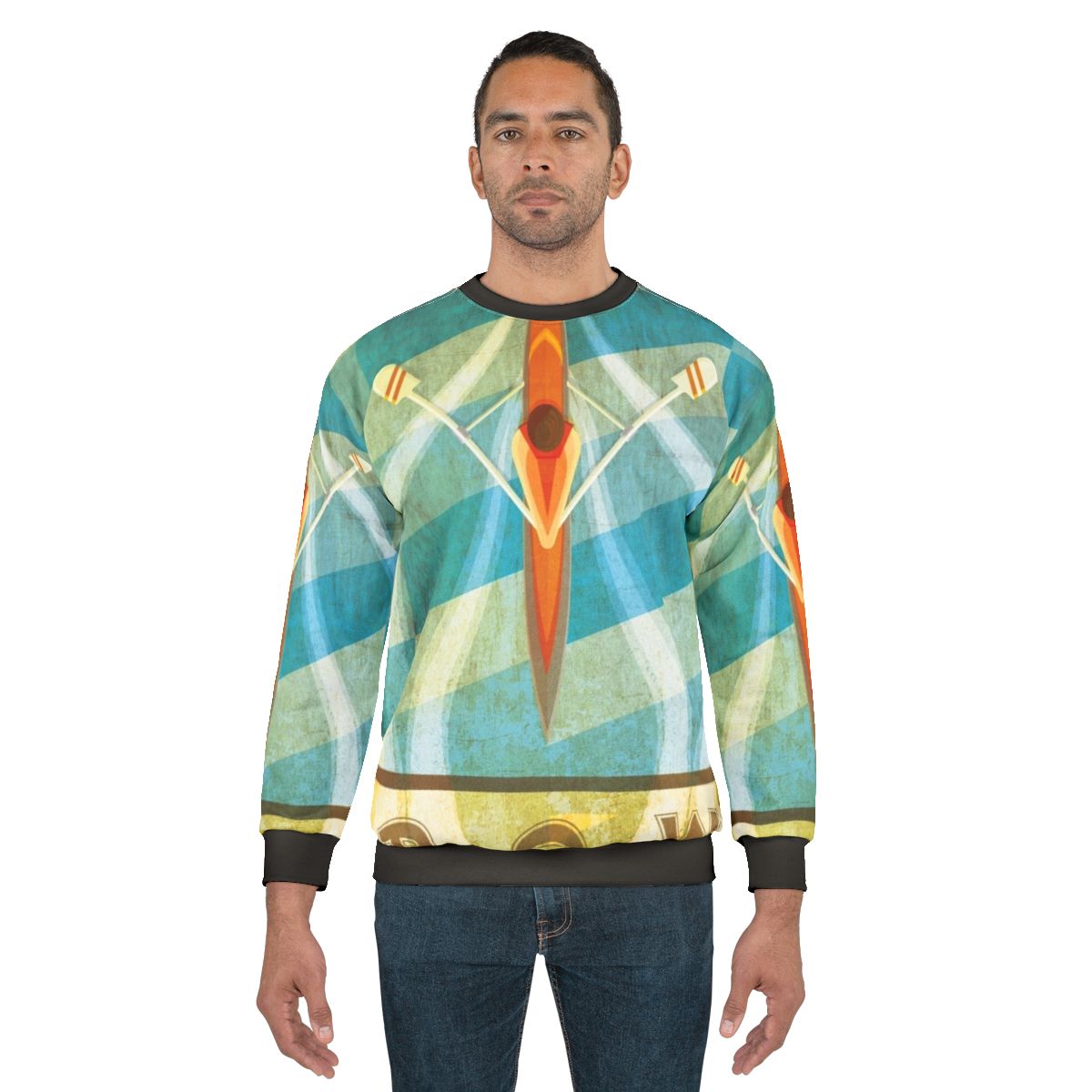 Sculling Sweatshirt with Oarsman and Water Imagery