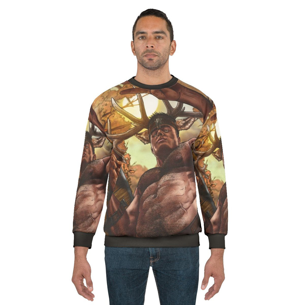 Shaman sweatshirt featuring gay fantasy art with magical symbols and imagery
