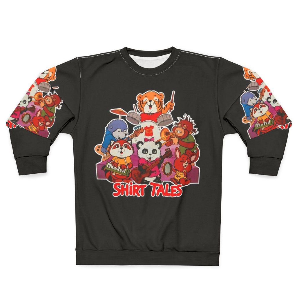 Retro 80s Band Tribute Sweatshirt with Cartoon Characters