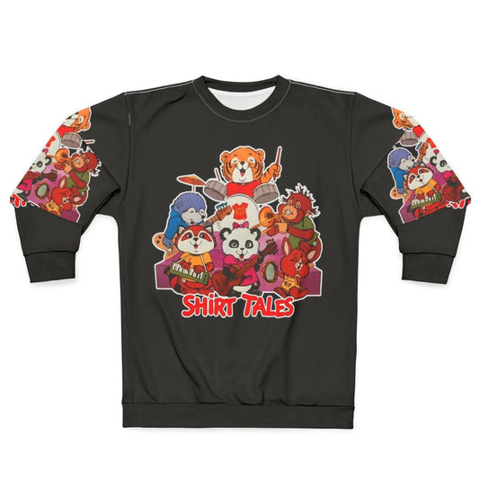 Retro 80s Band Tribute Sweatshirt with Cartoon Characters