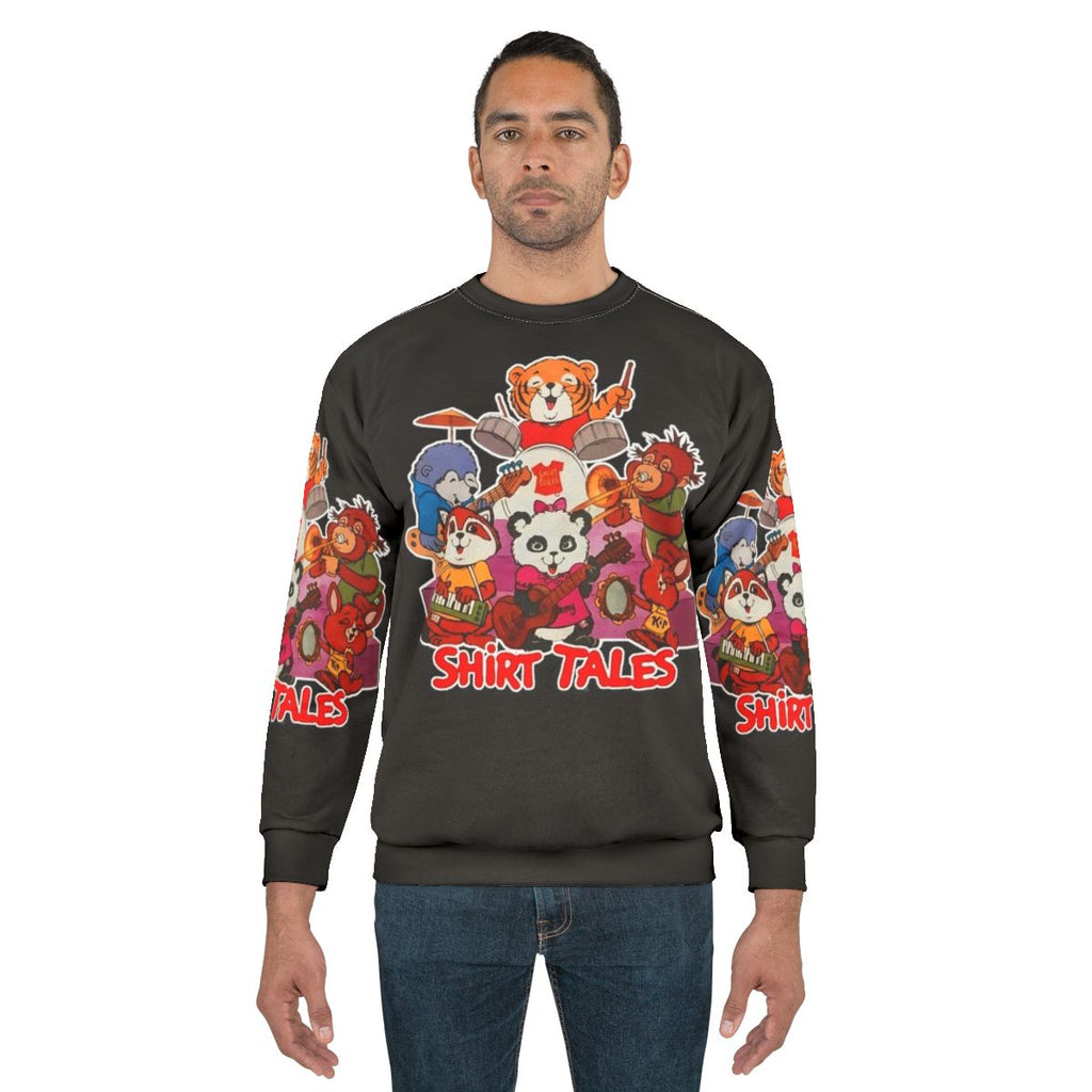 Retro 80s Band Tribute Sweatshirt with Cartoon Characters