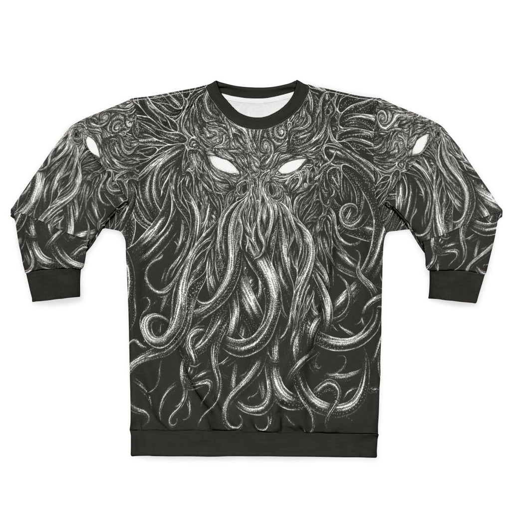 Black sweatshirt with Lovecraft and Cthulhu inspired design