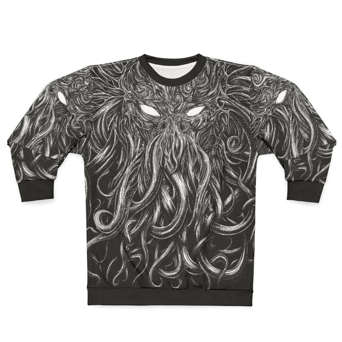 Black sweatshirt with Lovecraft and Cthulhu inspired design