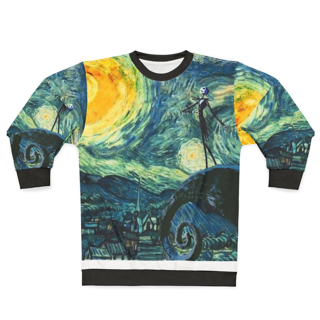 Starry night sweatshirt with nightmare before christmas skeleton design