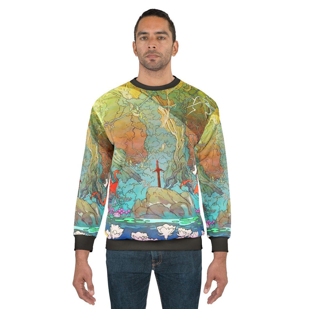 Fantasy sword sweatshirt with video game inspired design