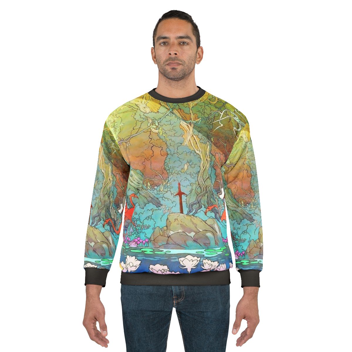 Fantasy sword sweatshirt with video game inspired design