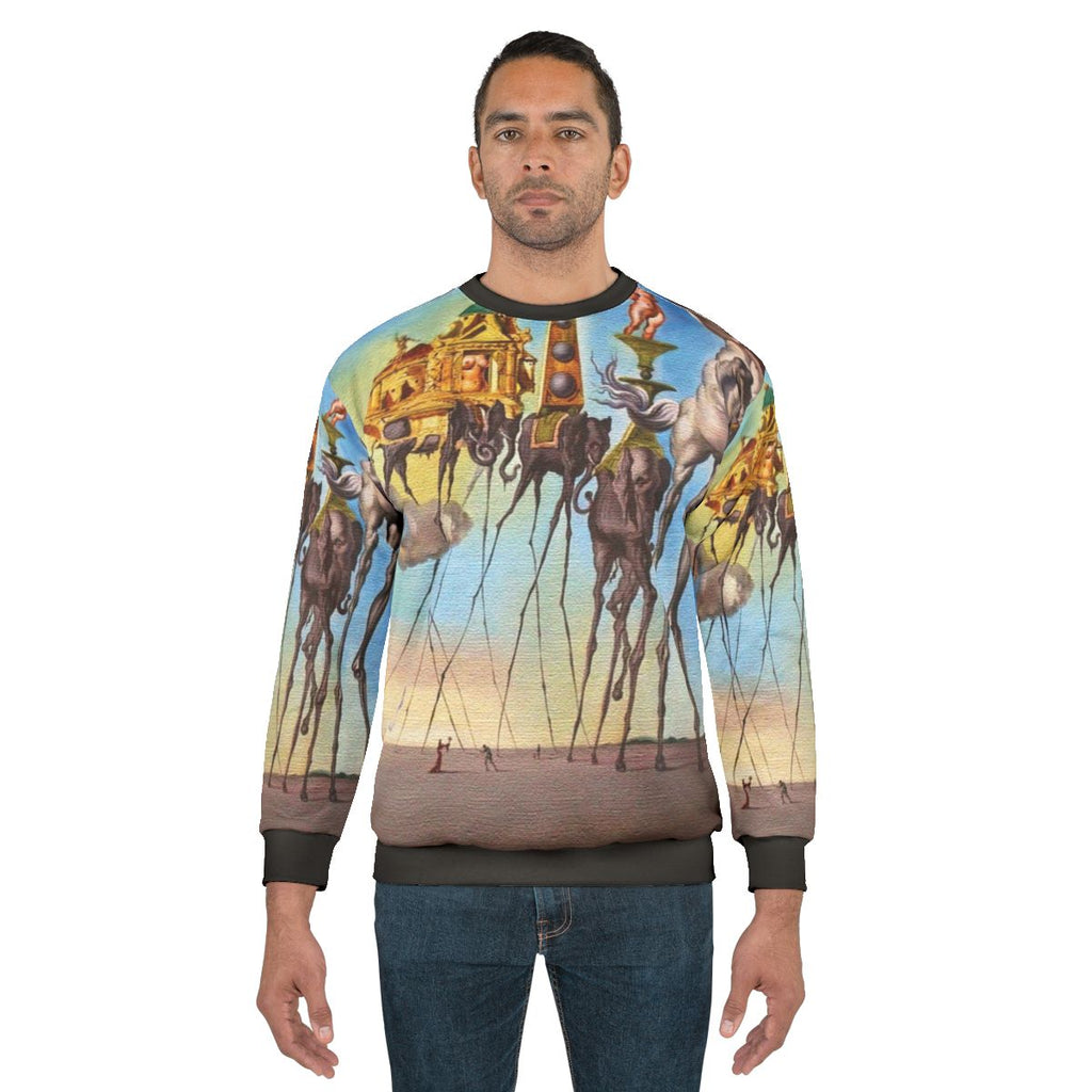 Salvador Dali's Surrealist Painting 'The Temptation of St Anthony' on a Sweatshirt