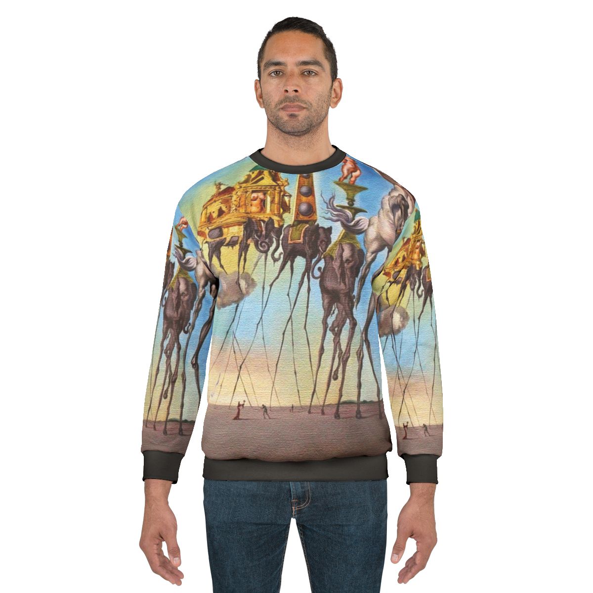 Salvador Dali's Surrealist Painting 'The Temptation of St Anthony' on a Sweatshirt