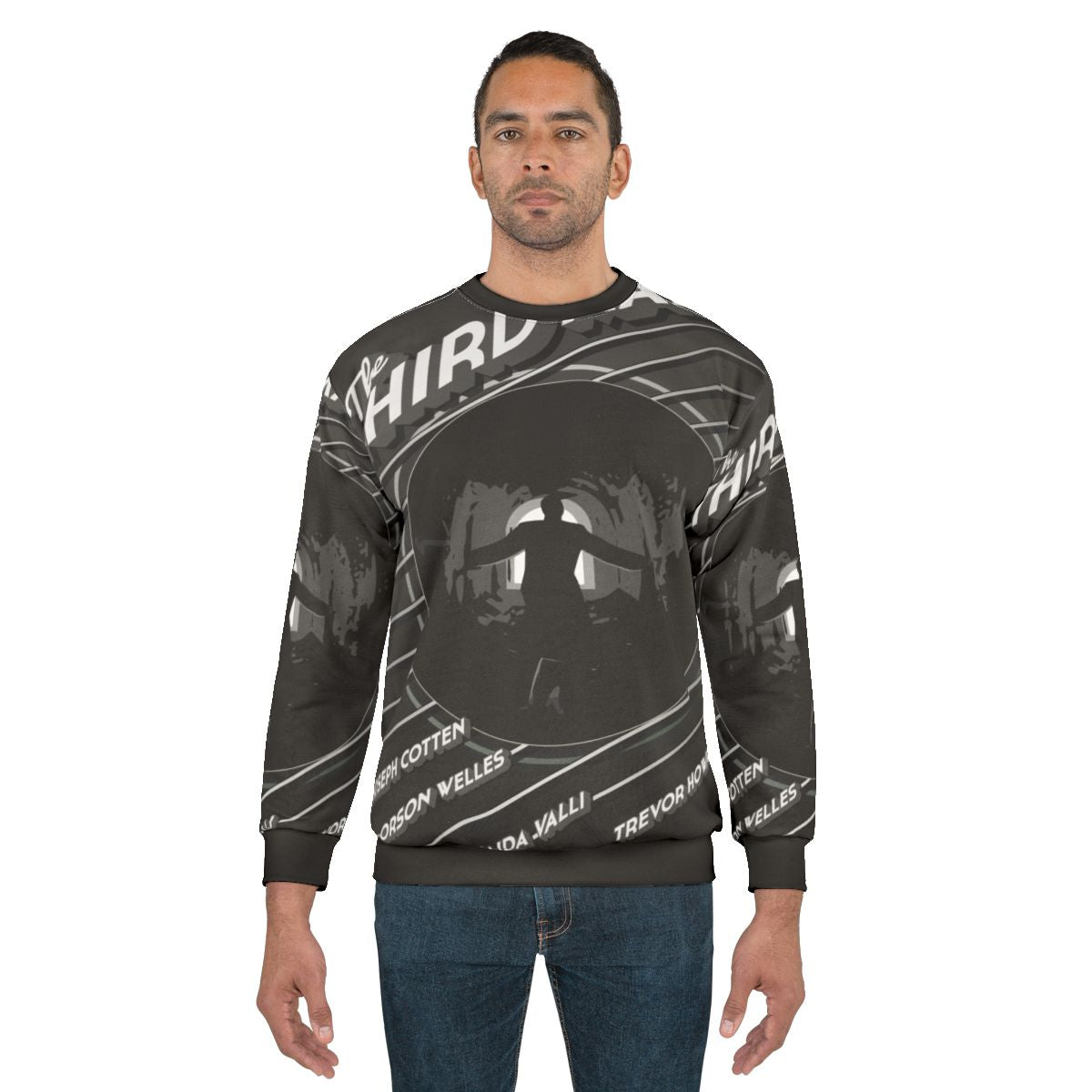 Classic 'The Third Man' movie poster design on a gray sweatshirt