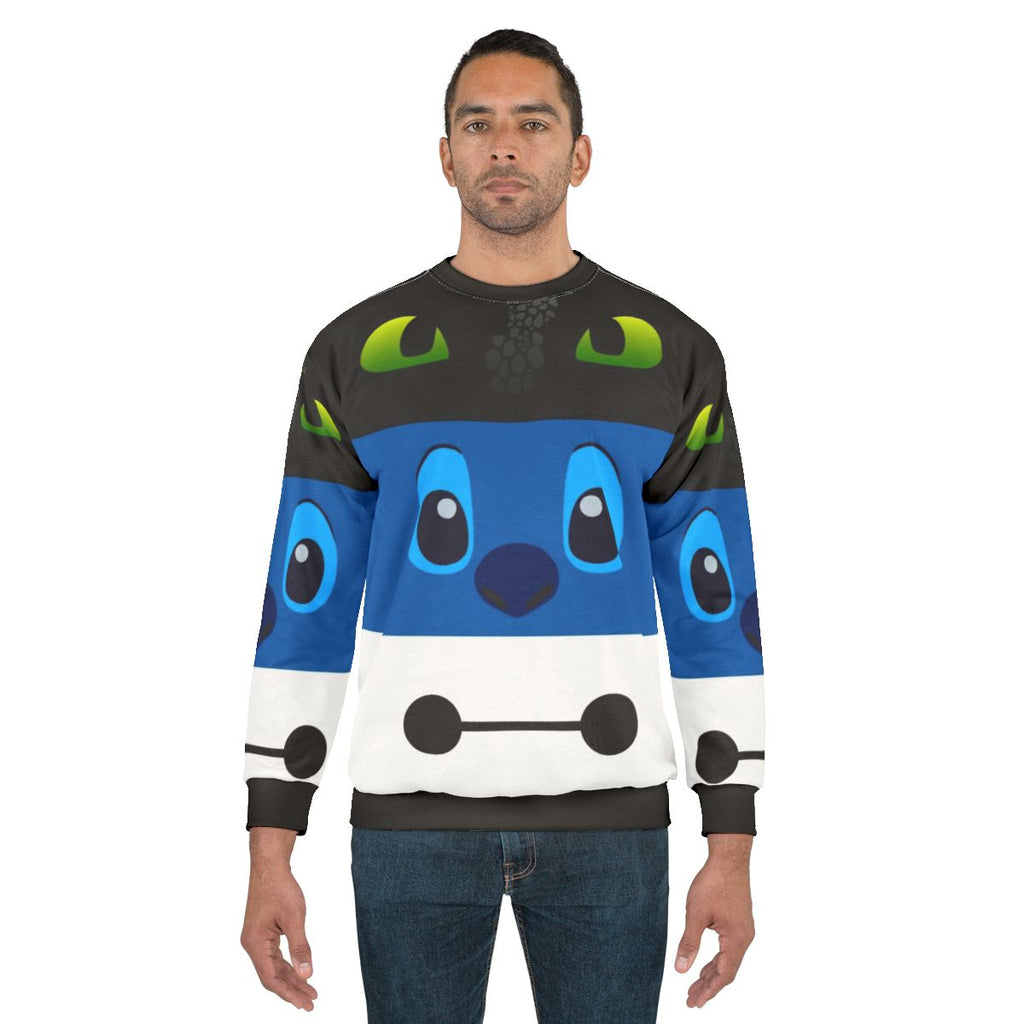 Colorblock tri-color sweatshirt with Lilo and Stitch graphic