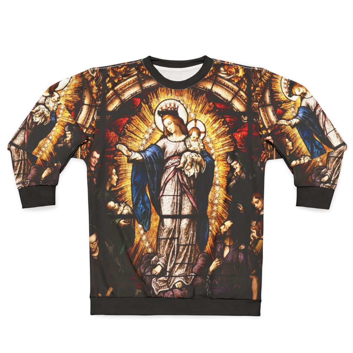 Virgin Mary Sweatshirt with Stained Glass Design