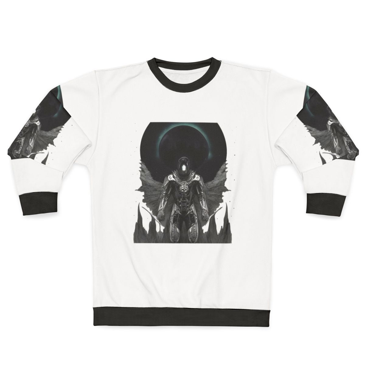"The Walker Between Realms" gothic-style horror sweatshirt featuring an alien-inspired design