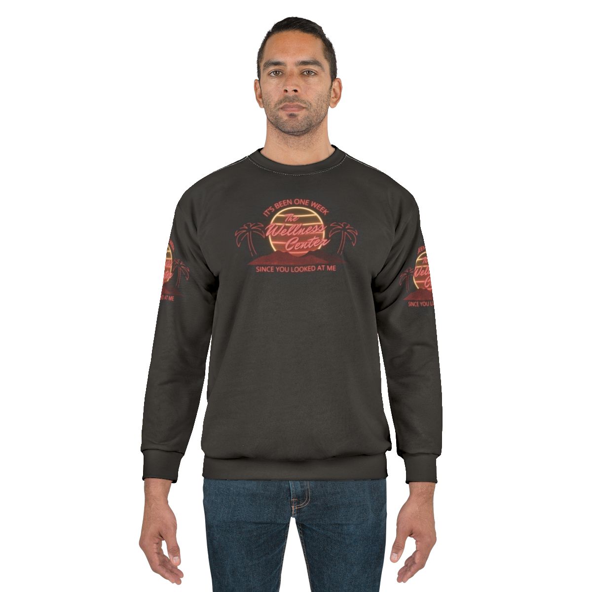 Wellness Center Logo Sweatshirt featuring characters from What We Do in the Shadows