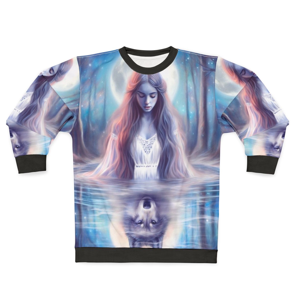 Mystical wolf sweatshirt with pastel forest design